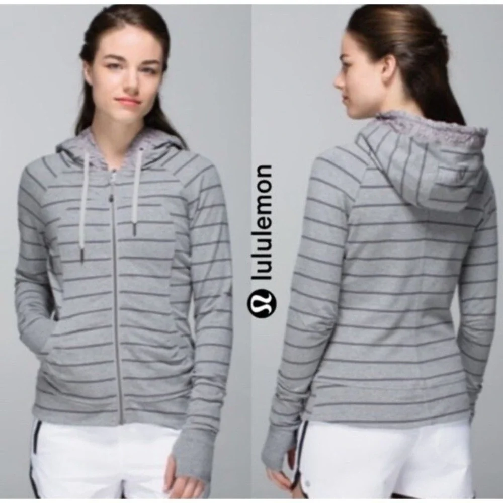 LULULEMON CAYMAN STRIPE HEATHERED GREY MOVEMENT JACKET Size 8